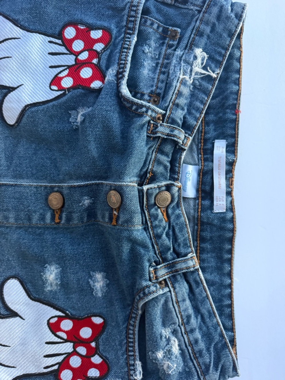 Disney Zara Blue Distressed Denim Skirt with Minnie Patch Size S
